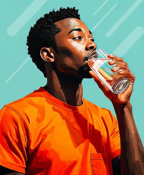 Older man drinking water