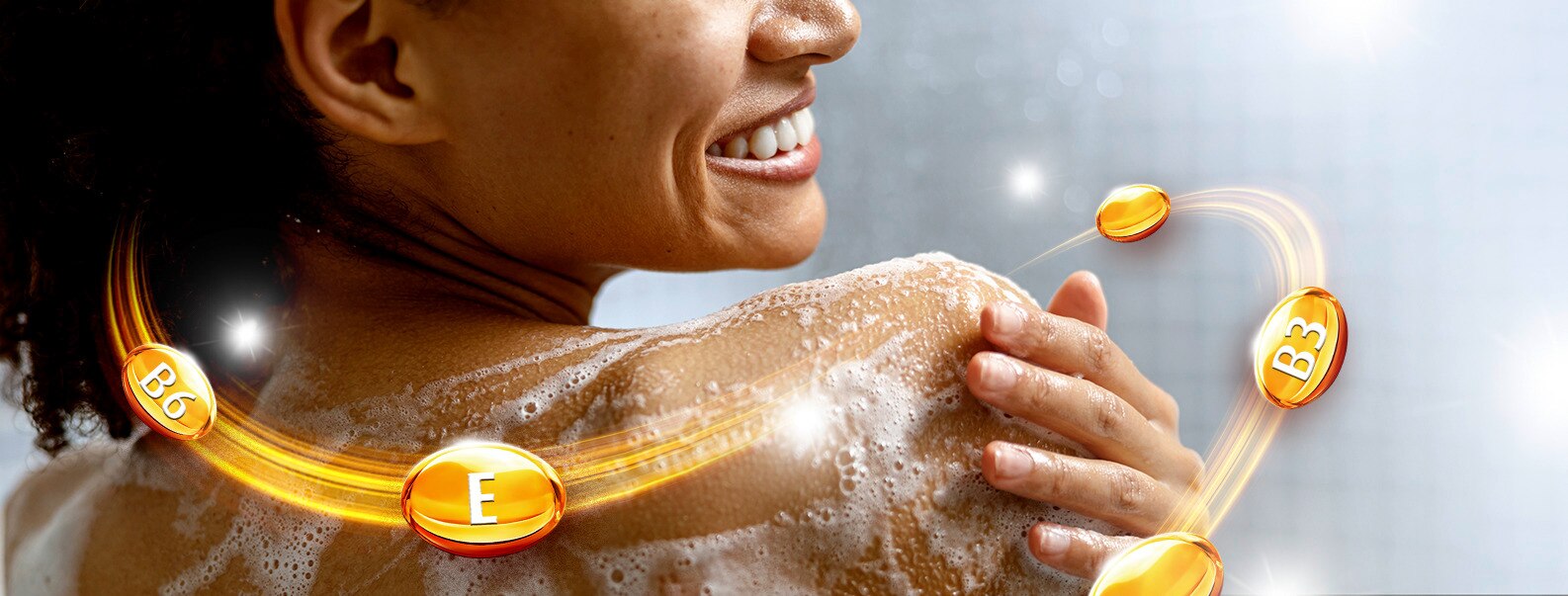 taking a bath, foam on body