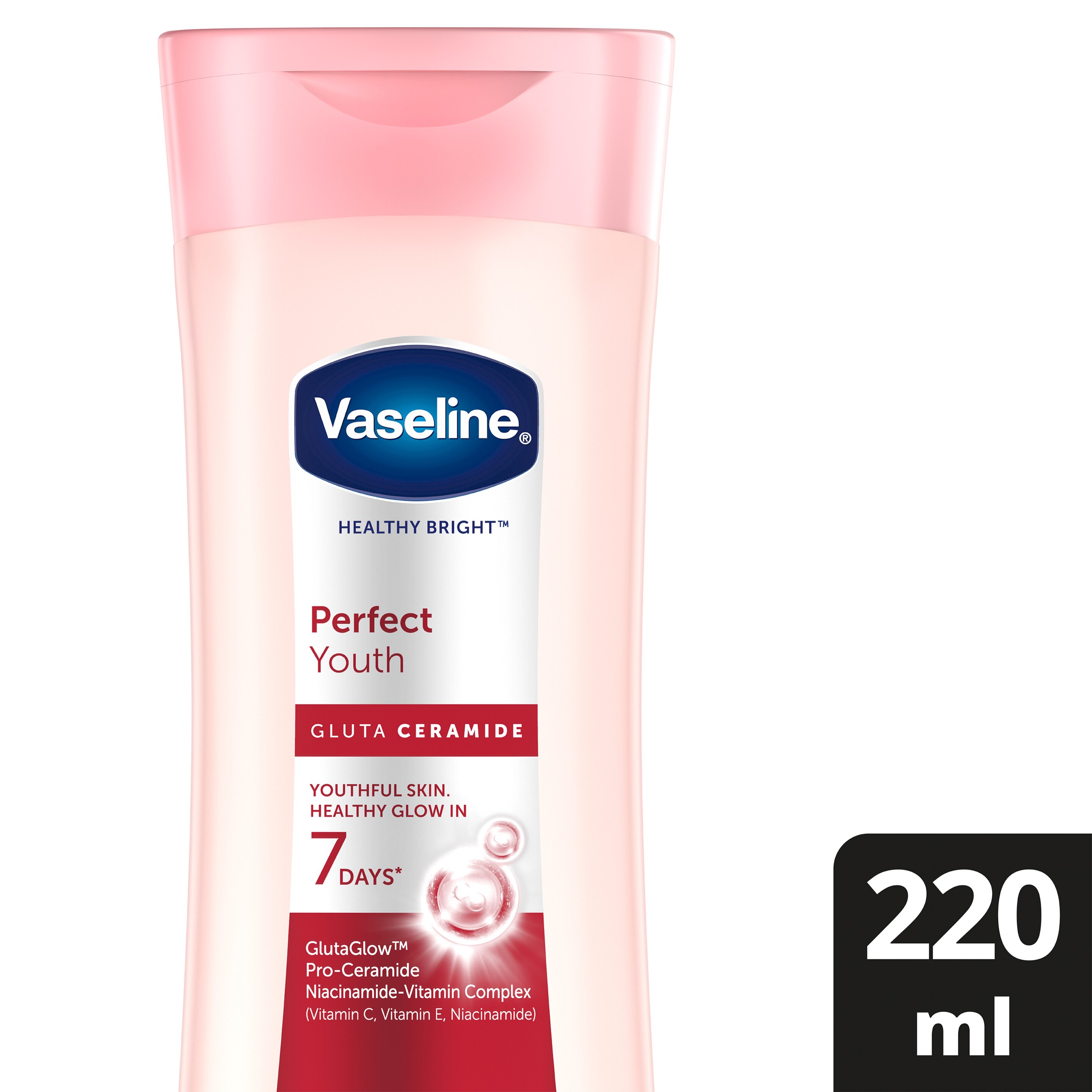 VASELINE  Sữa dưỡng thể Dưỡng ẩm Sáng da Ngăn ngừa lão hóa Perfect Youth Phức hợp Pro-Retinol kích thích sản sinh Collagen 
Hoạt chất AHA cải thiệt nếp nhăn 200ml packshot
