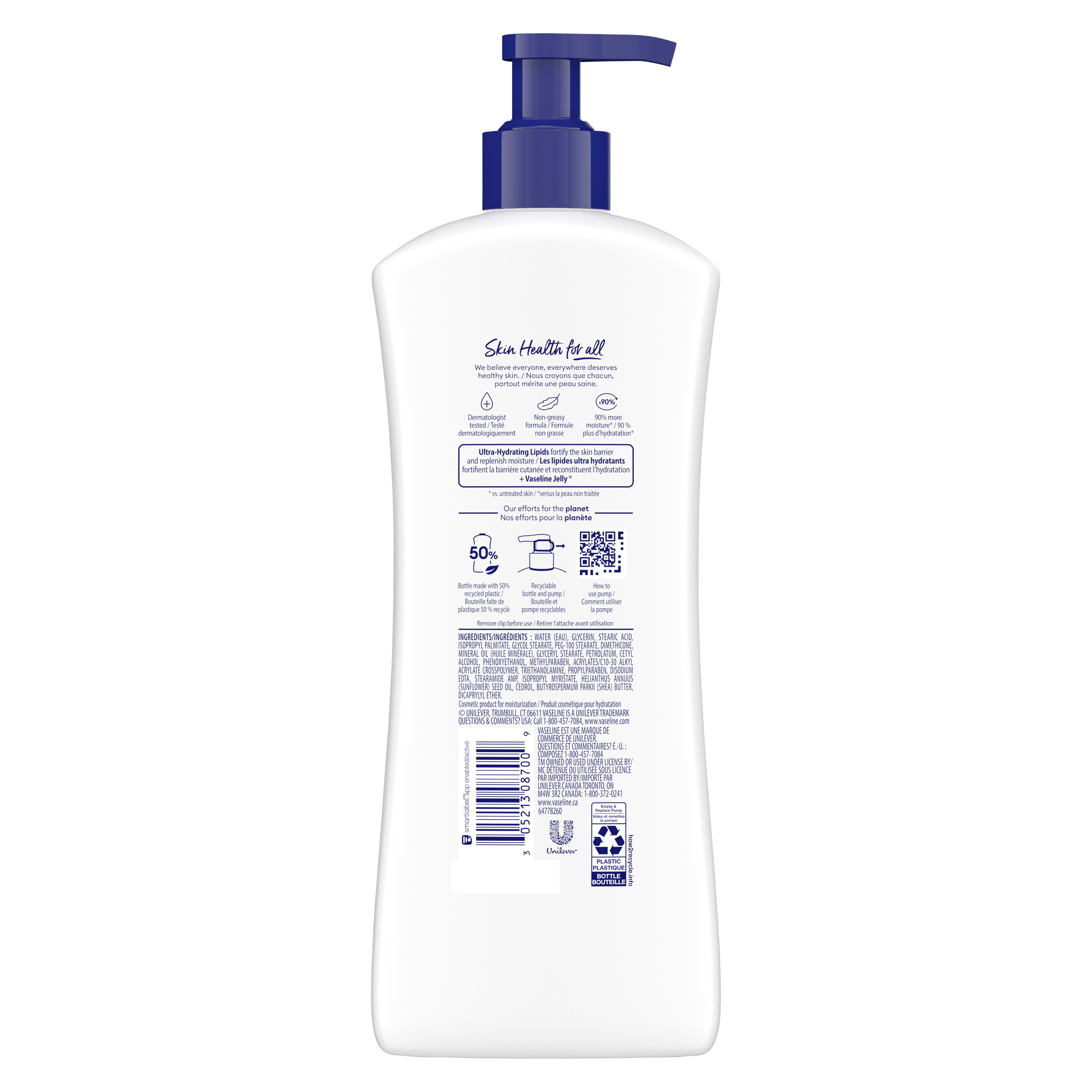 Vaseline® Intensive Care™ Advanced Repair Unscented Lotion back of pack