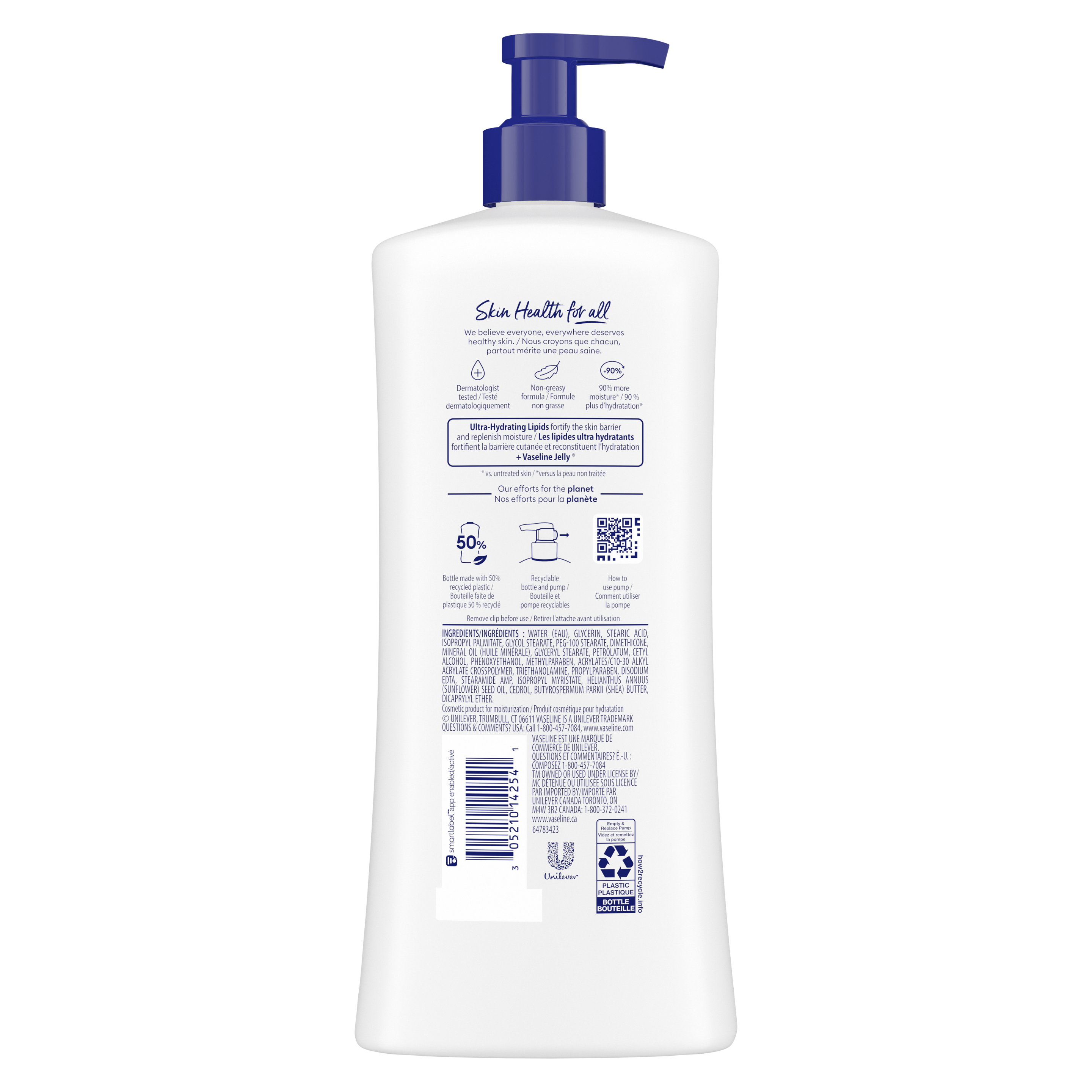 Vaseline® Intensive Care™ Advanced Repair Unscented Lotion back of pack