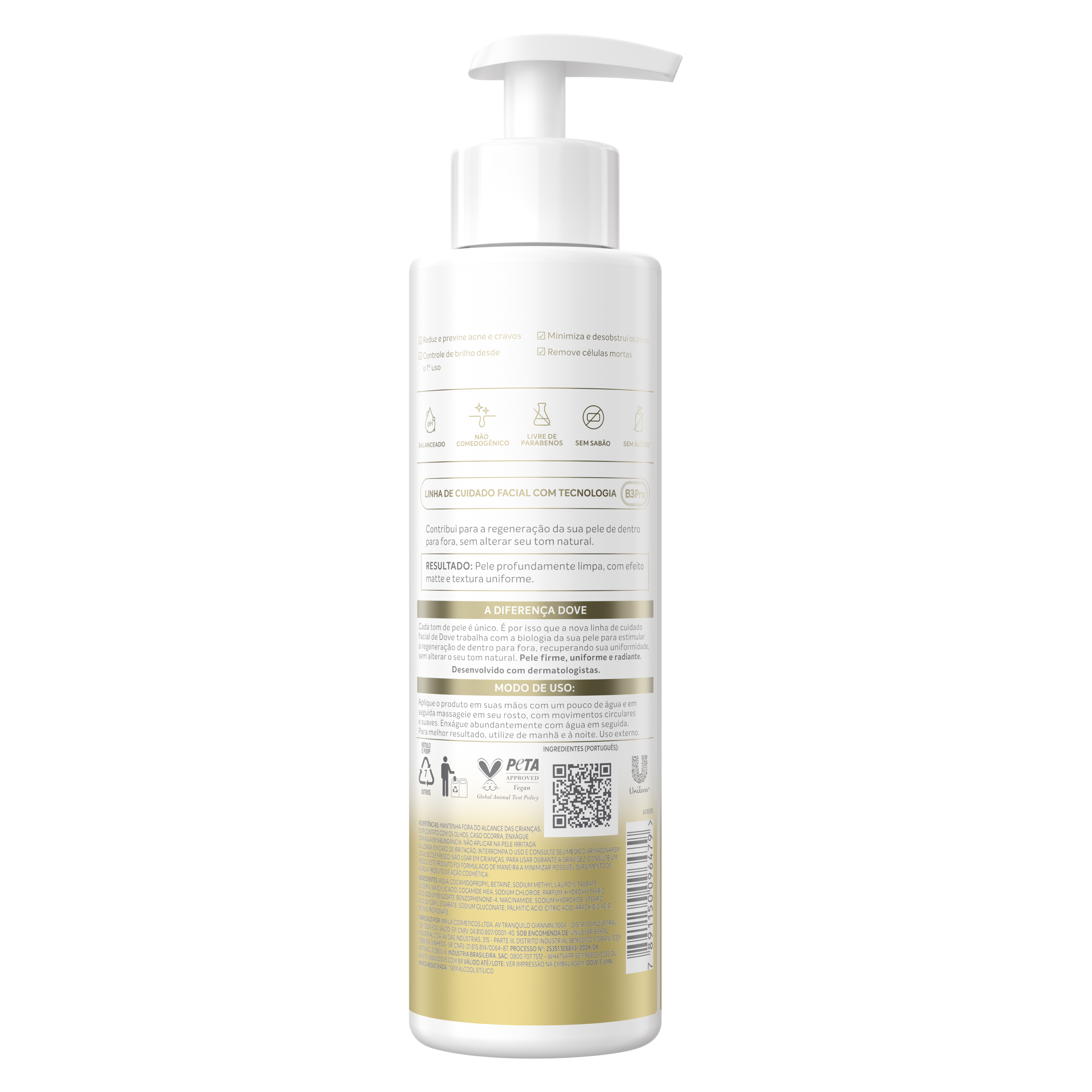 Dove Regenerative Gel de Limpeza Facial Anti-Oleosidade & Efeito Matte - Para Pele Oleosa e Acneica 300ml