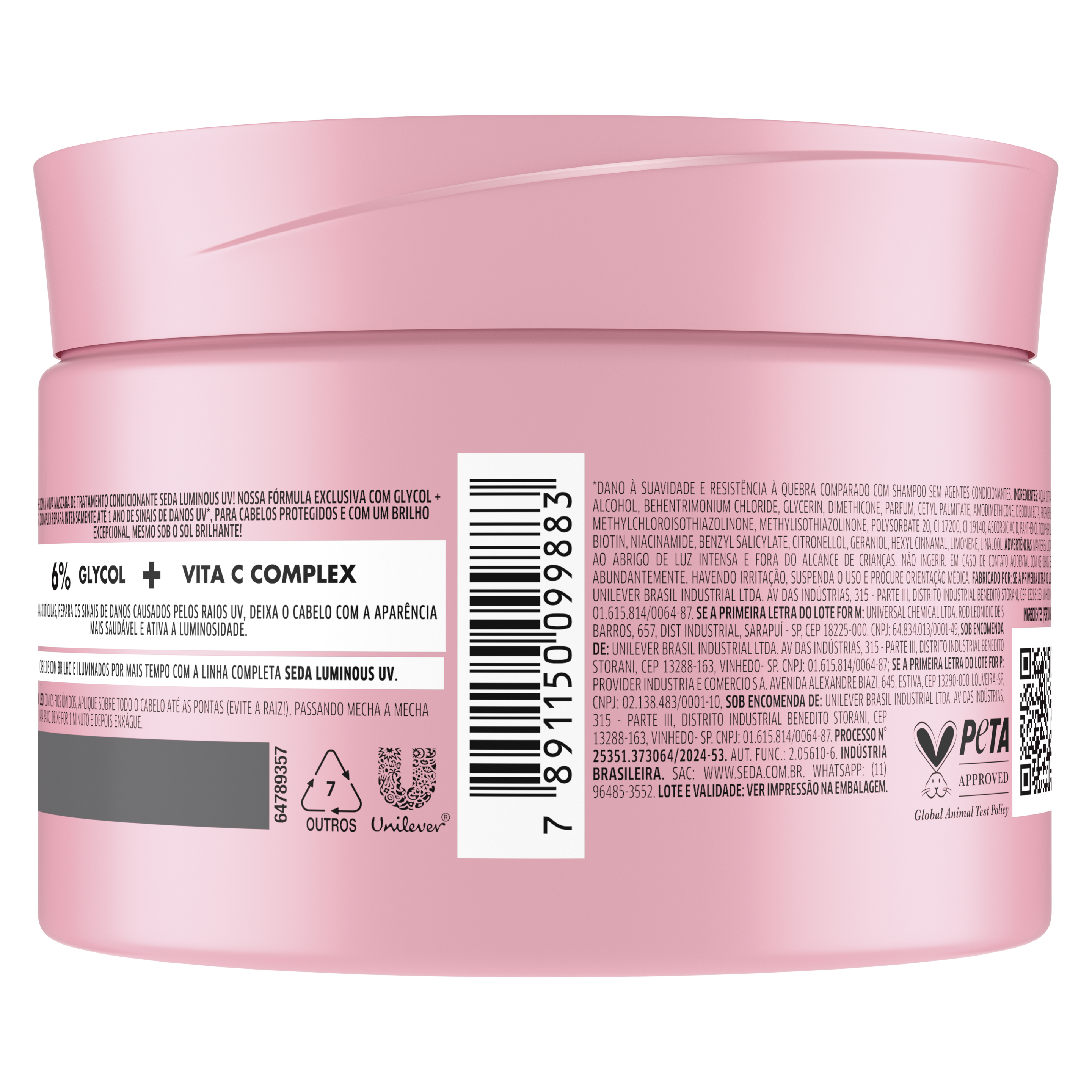 Uma imagem traseira da embalagem da Máscara de Tratamento Seda Luminous UV 300g