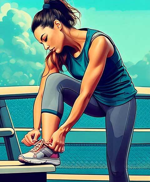 Mujer atándose los cordones de los zapatos antes de salir a correr