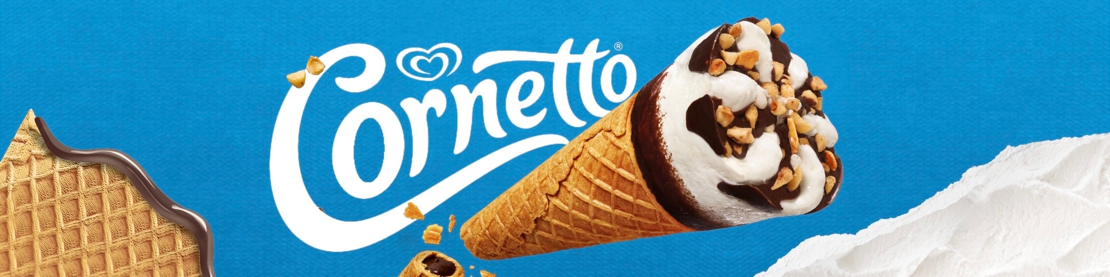 Cornetto Crocante com a ponta quebrada revelando o recheio de chocolate