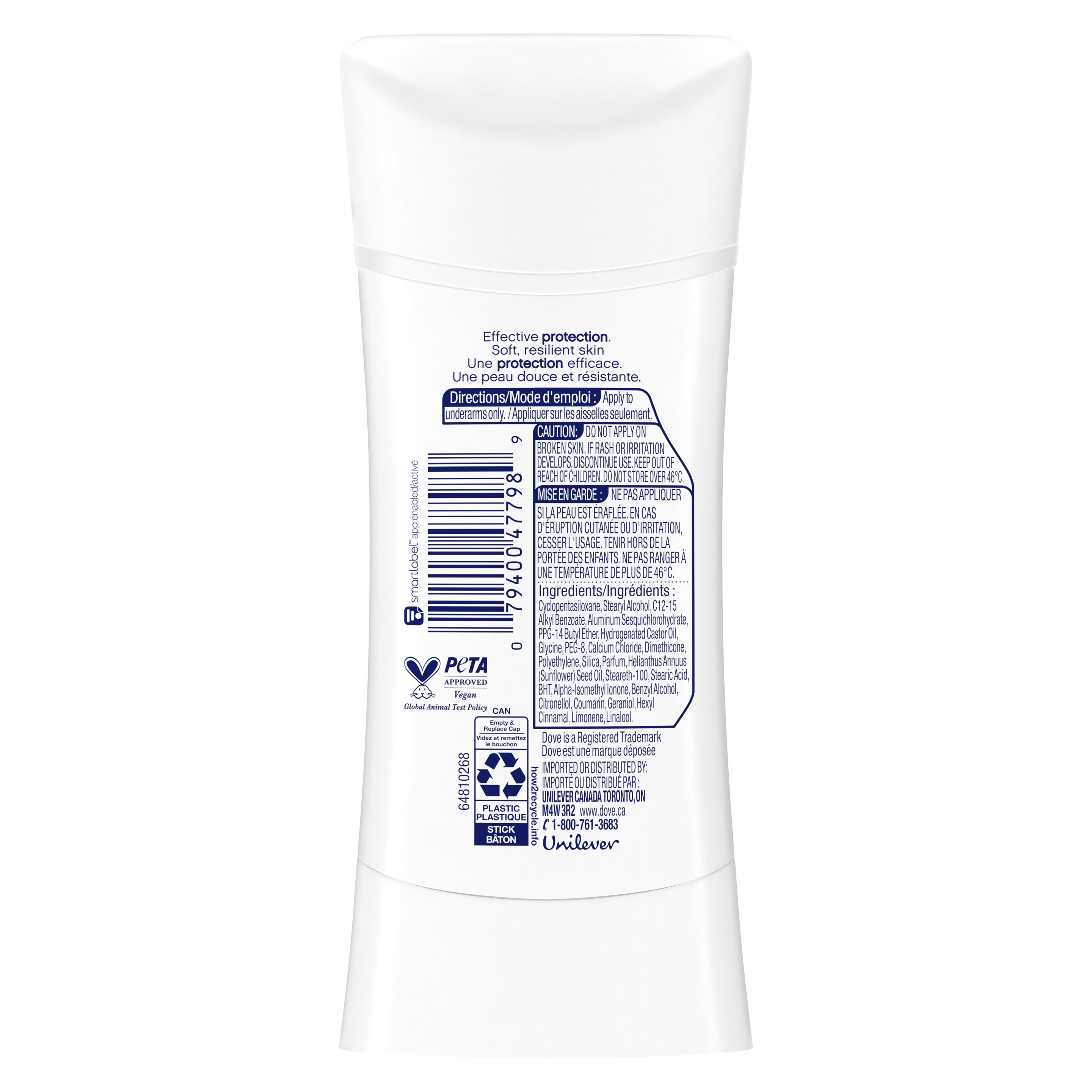 Advanced Care Antiperspirant Stick Vanilla & Cocoa Butter Scent 74g Back of Pack