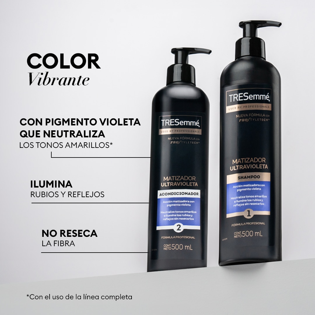 Línea de productos shampoo y acondicionador tresemmé matizador para el pelo teñido