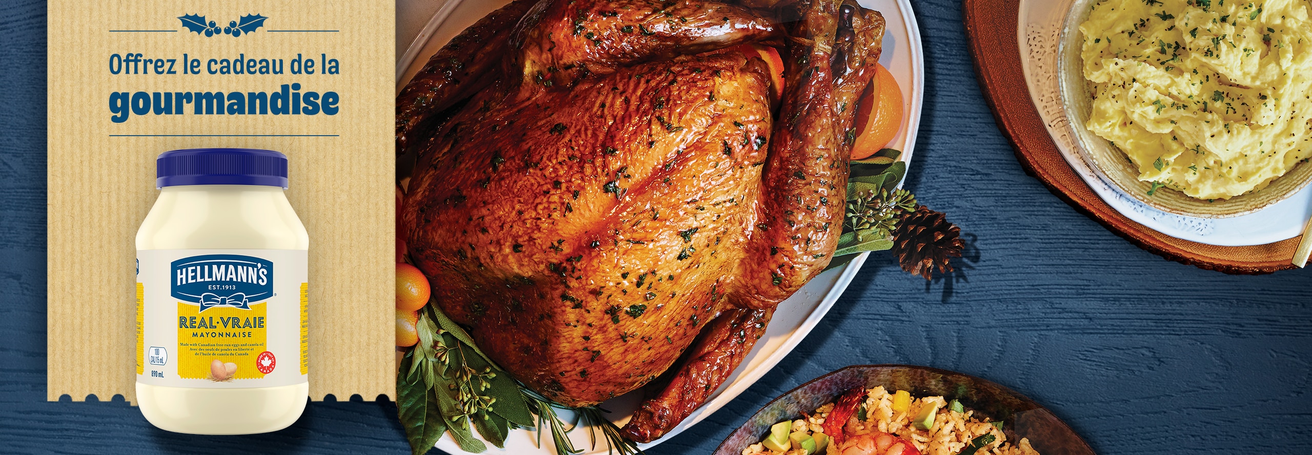 An image with a turkey roast and a jar of Hellmann's mayo alongside text reading "Give the Gift of Deliciousness"