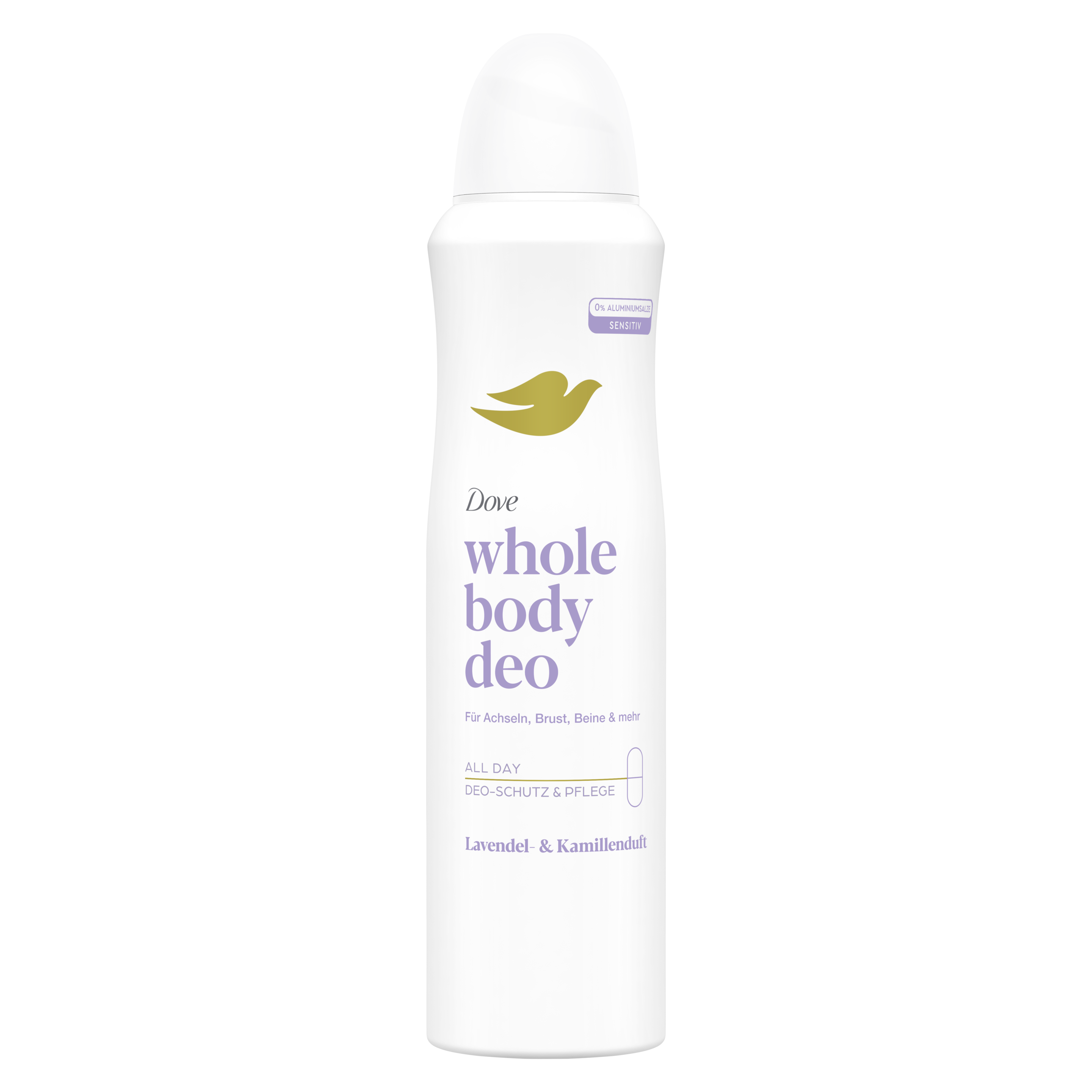 Dove Whole Body Deo Lavendel- & Kamillenduft in einem weiß-lilanen Design