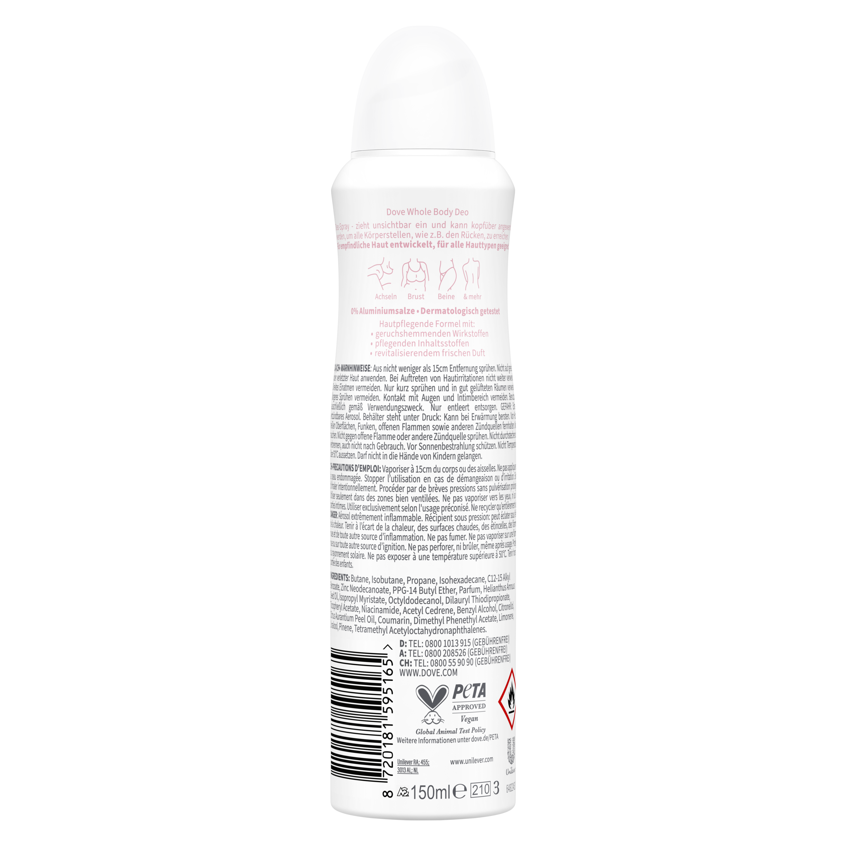 Dove Whole Body Deo Himbeer- & Rosenduft Deodorant-Spray