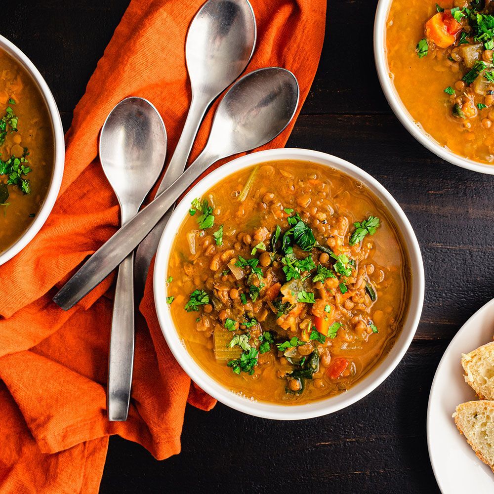 Lentil soup with spoons