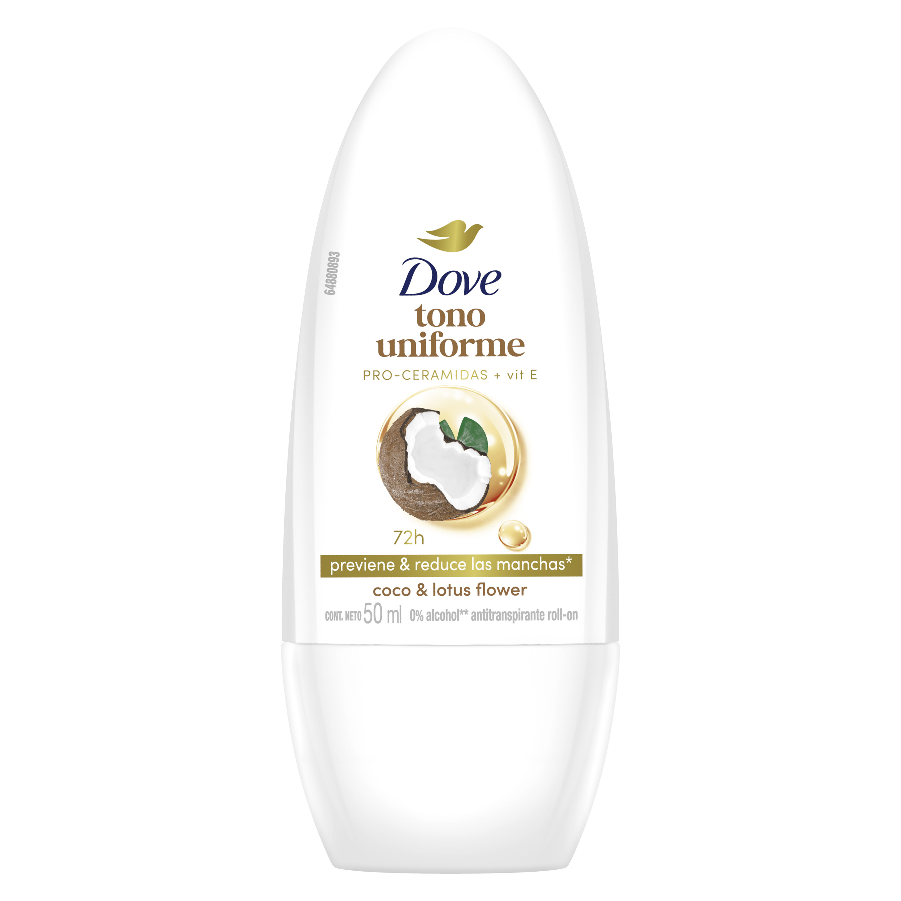Desodorante en roll on Dove Tono Uniforme Coco packshot