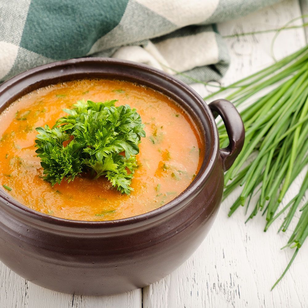 Pot of pumpkin soup