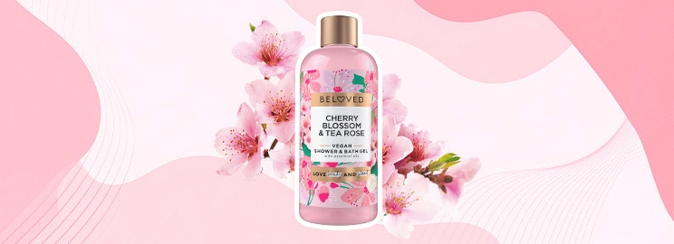 BELOVED Cherry Blossom and Tea Rose Shower and Bath Gel AI Header Image 