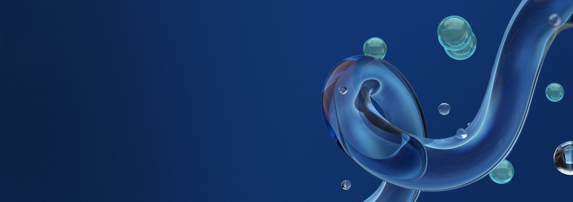 Molecules of ProteinFusion Blend swirl against a blue background.