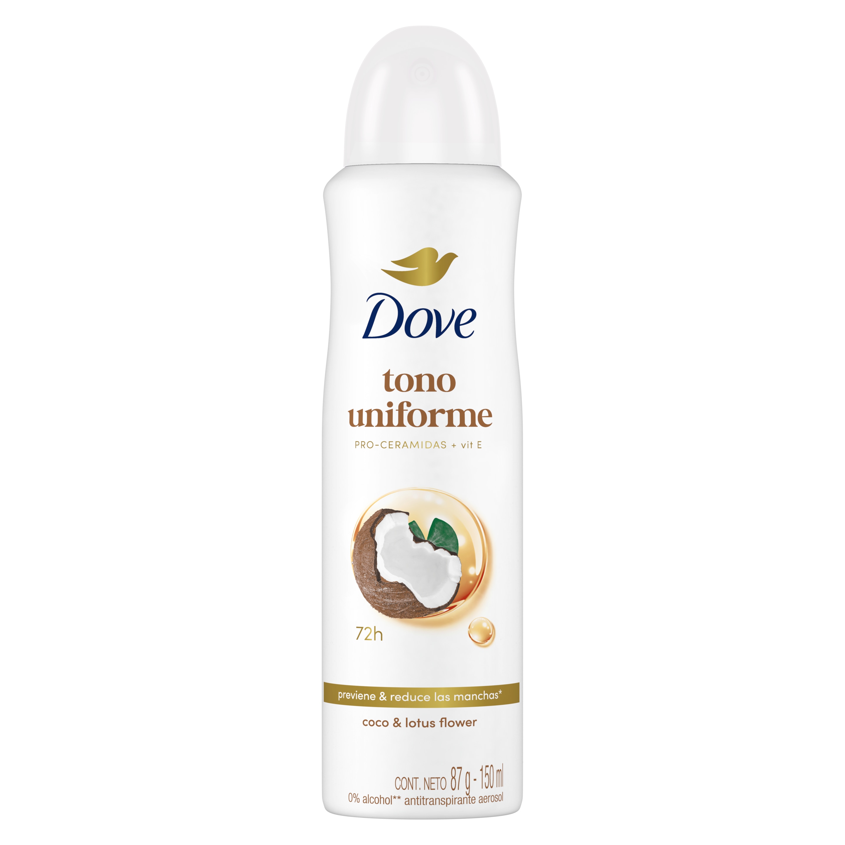 Desodorante en aerosol Dove Tono Uniforme Coco packshot
