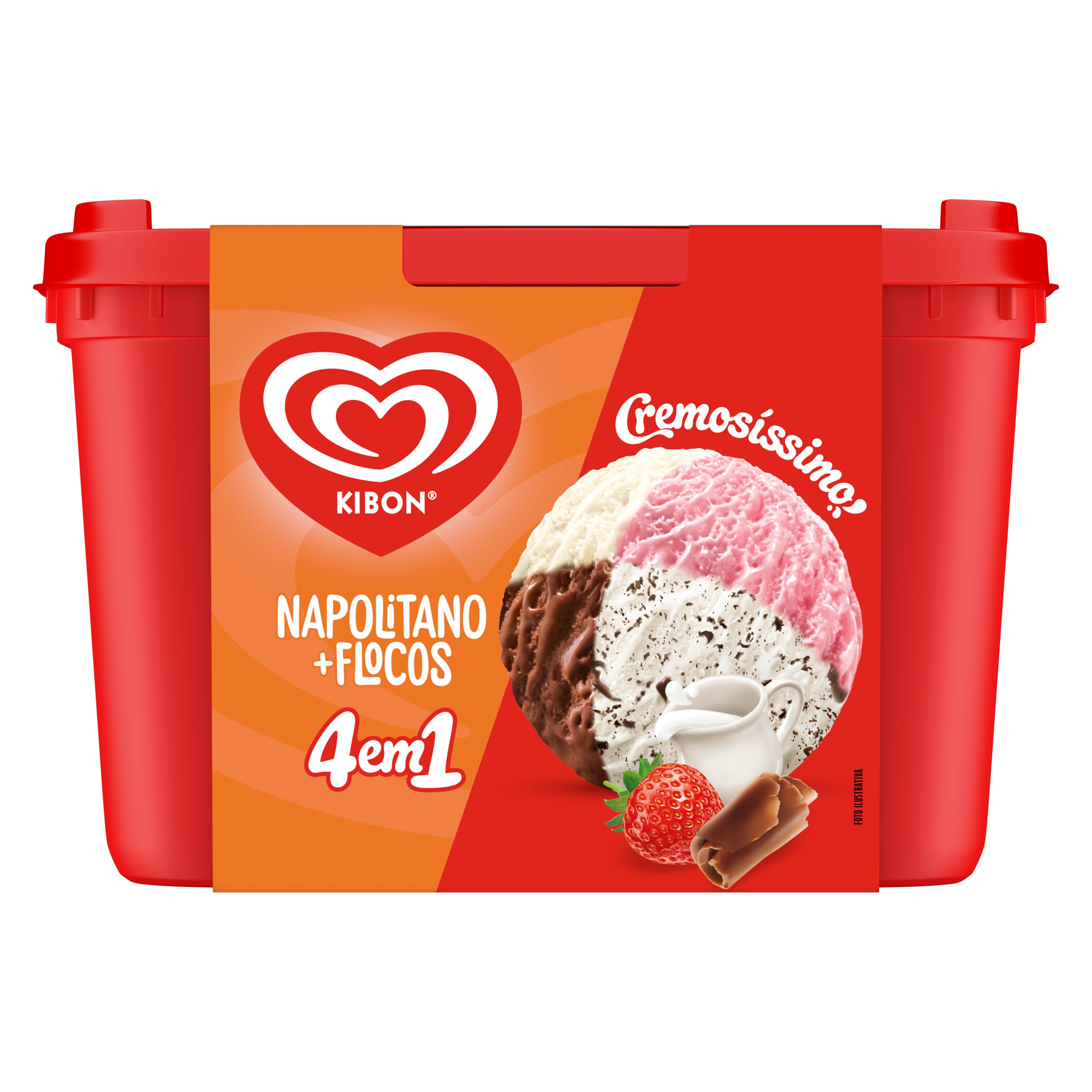 Pote do sorvete cremosíssimo 4 em 1 napolitano e flocos