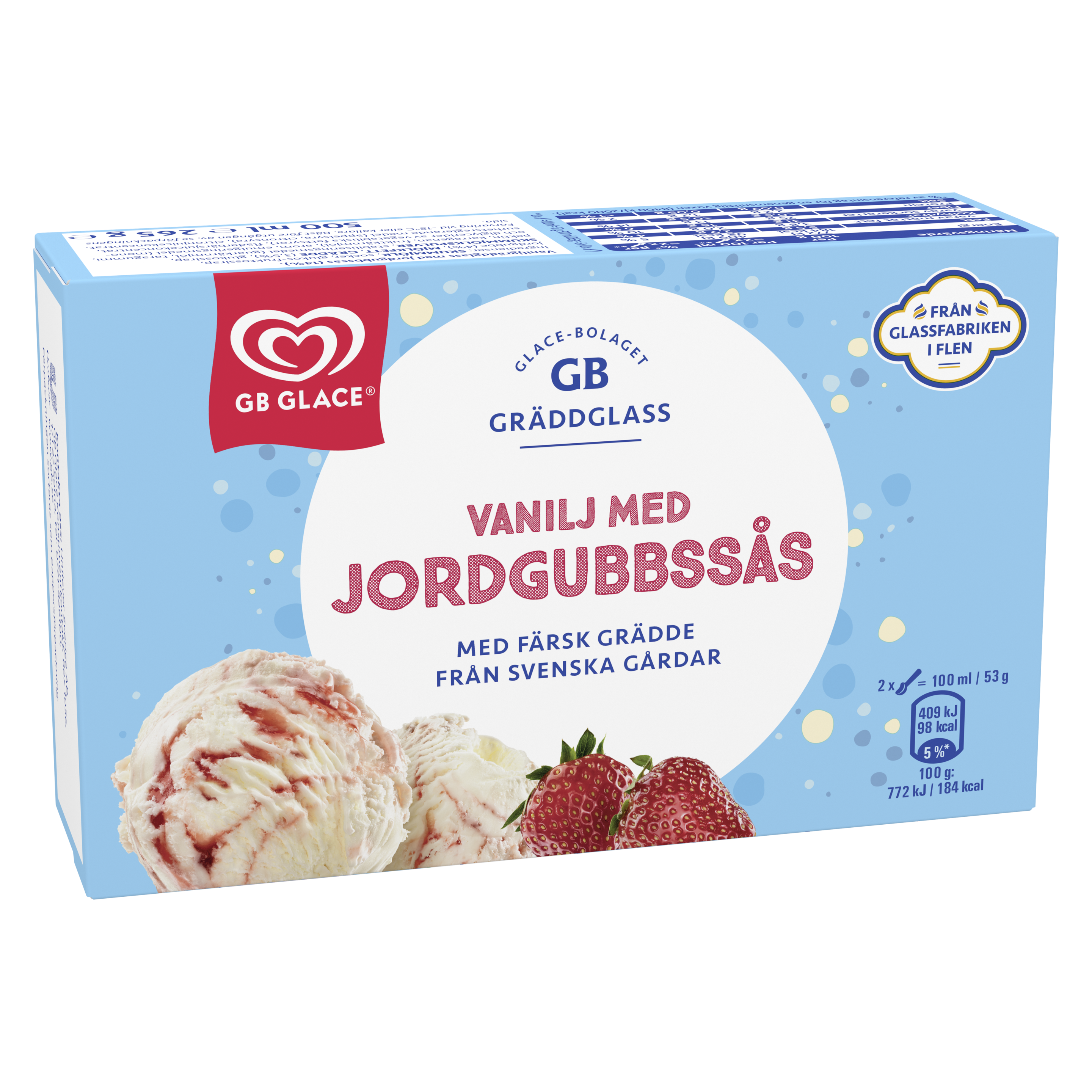 GB Gräddglass Vanilj med jordgubbssås packshot