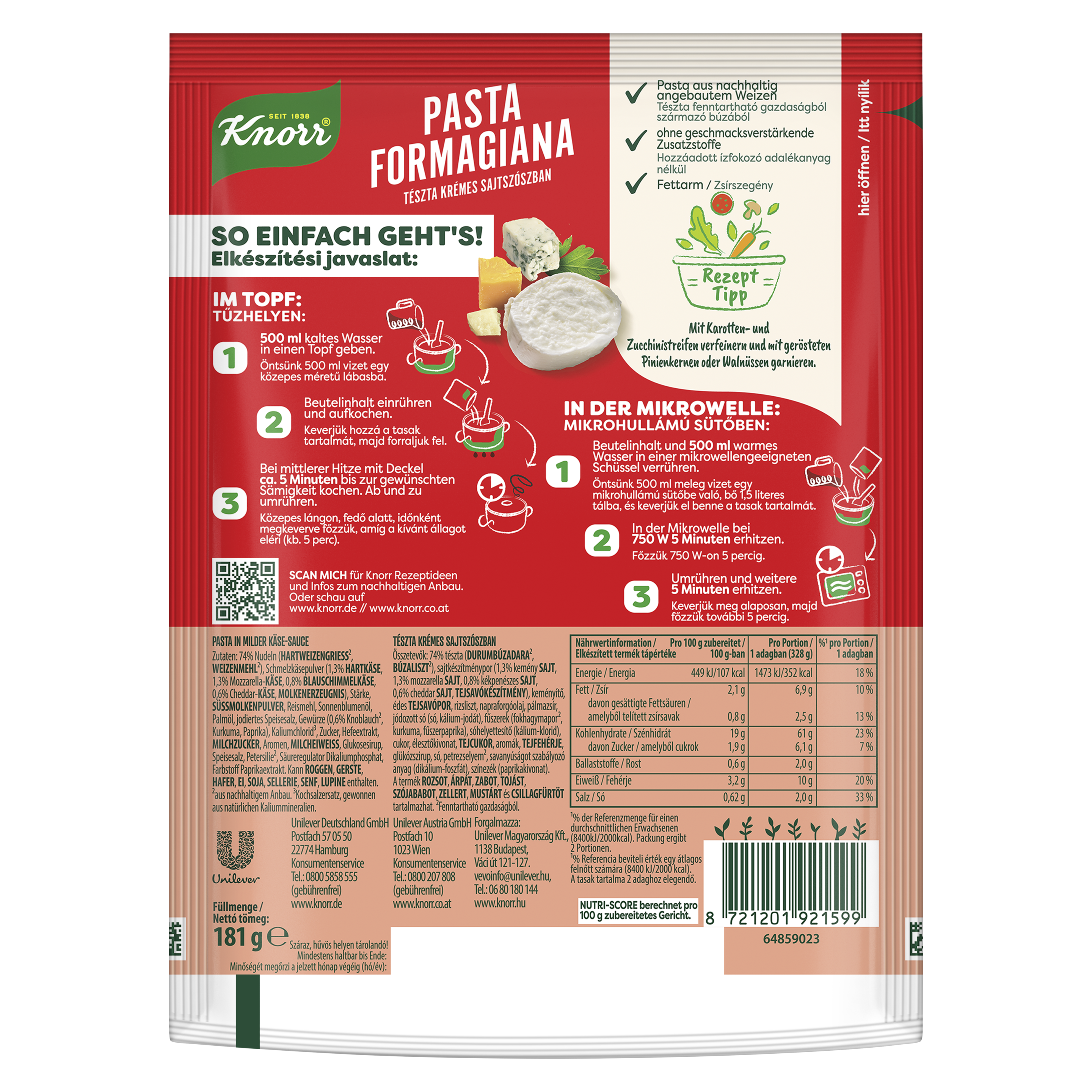 Knorr Tésztás készétel krémes sajtszószos