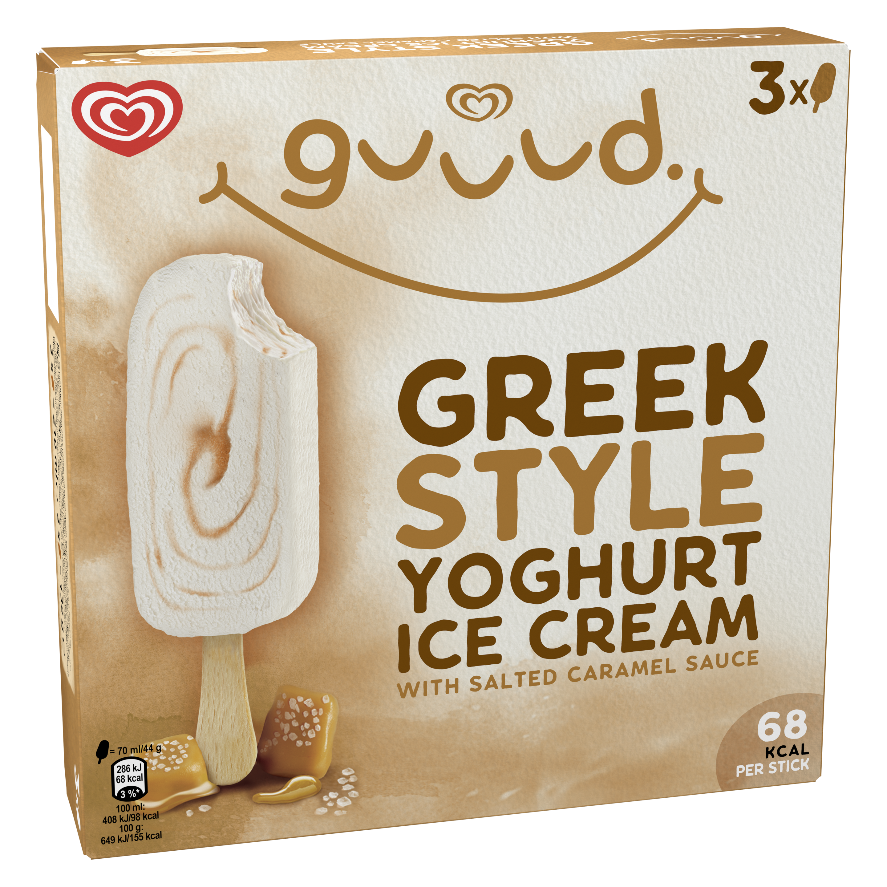 OLA Guuud IJs Greek Style Yoghurt Salted Caramel 3 stuks packshot