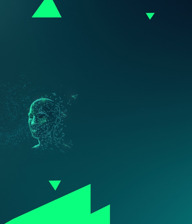 Plano de fundo em tons de verde e um rosto poligonal