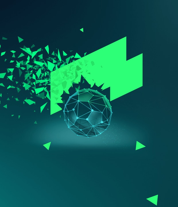 Plano de fundo em tons de verde e a forma de uma bola poligonal