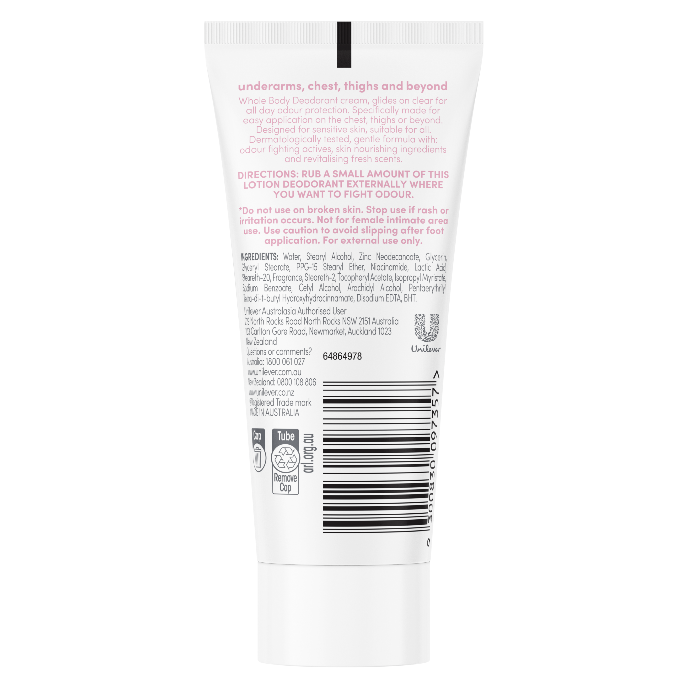 Women's Raspberry & Rose Whole Body Deodorant Cream 75mL