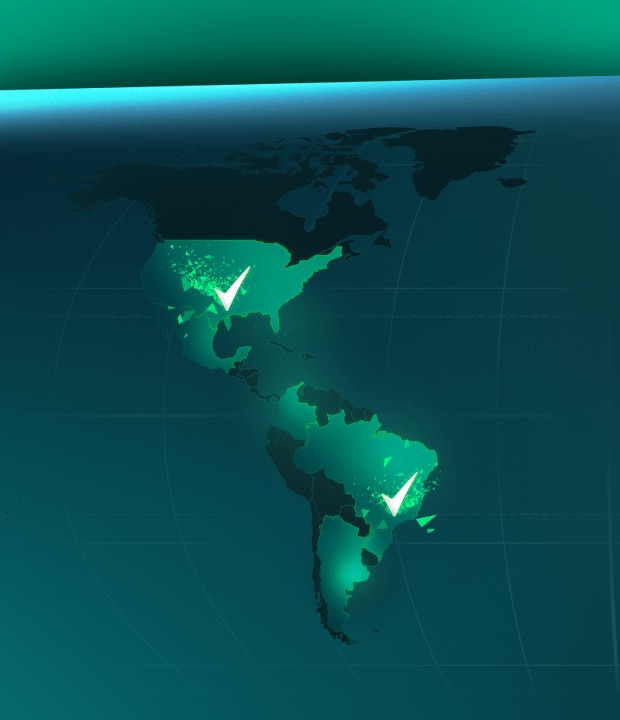Plano de fundo em tons de verde com mapa da América do Sul e América do Norte com o logo da Rexona
