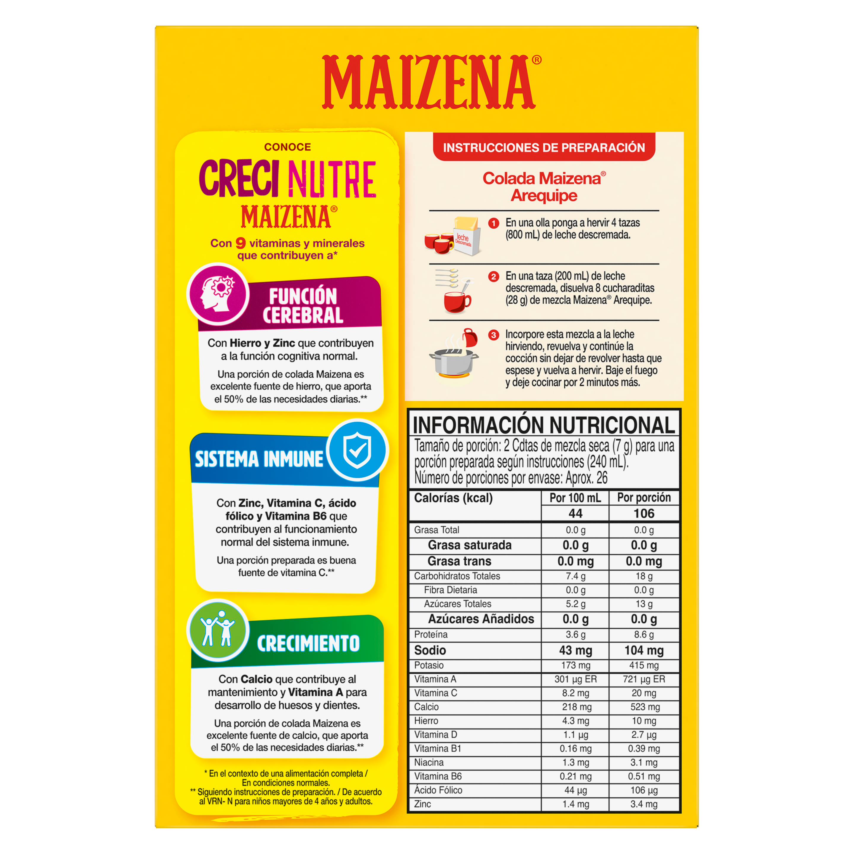 Maizena colada de Arequipe con vitaminas y minerales 180g