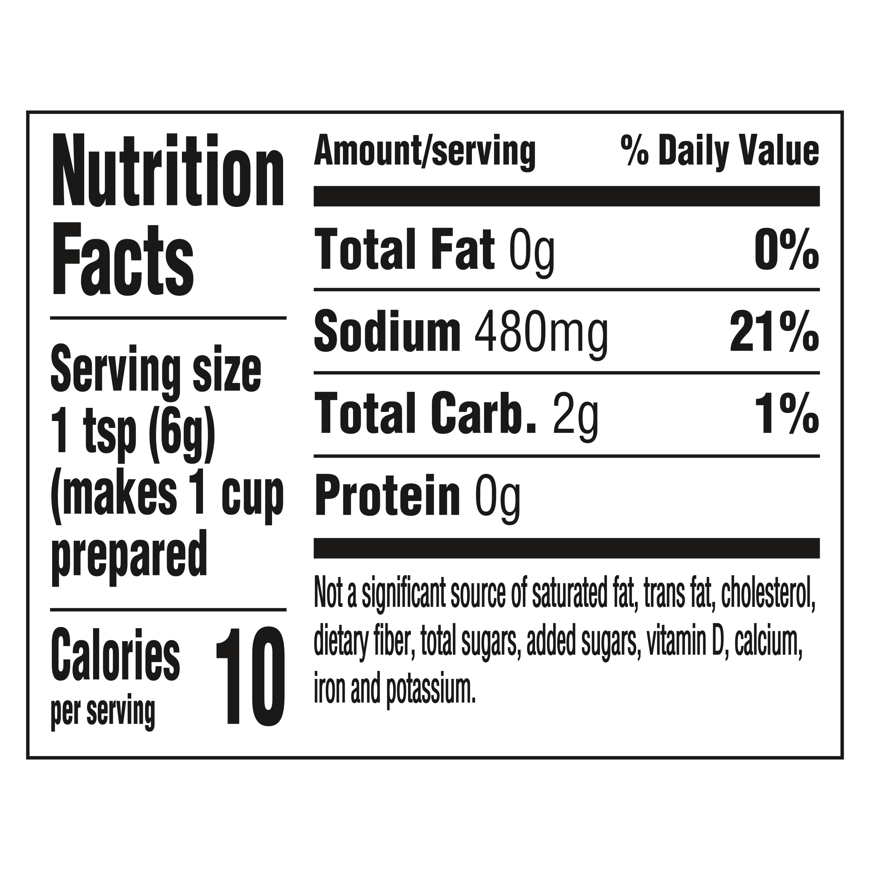 Vegetable Premium Flavor Base Nutritional Panel