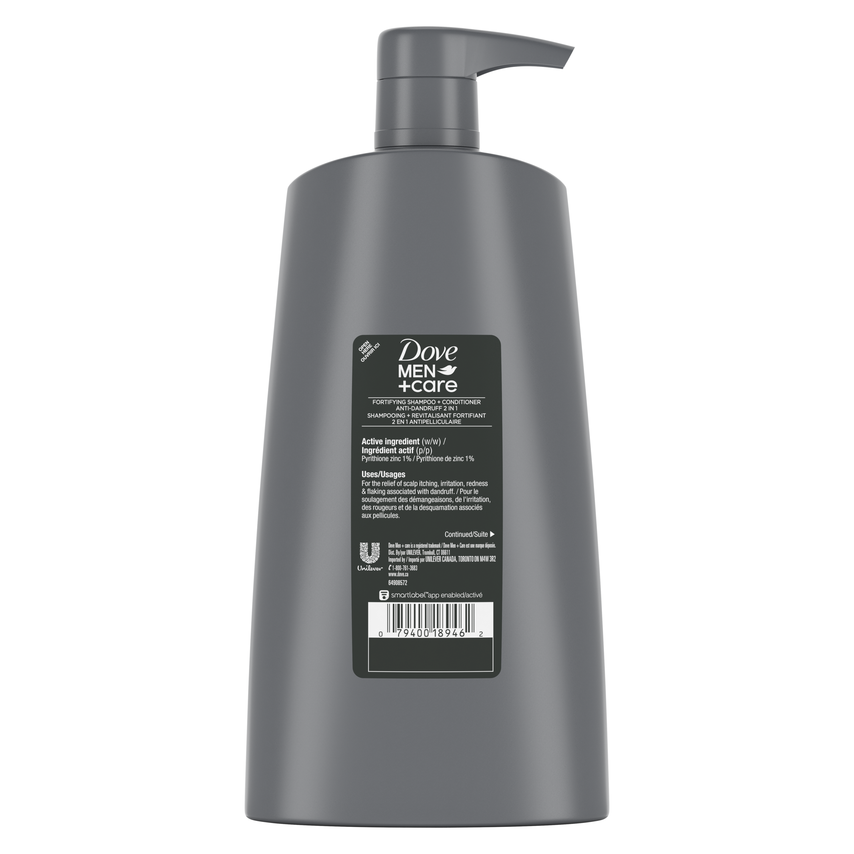 Men+Care Anti-Dandruff Shampoo and Conditioner 750ml Back of Pack