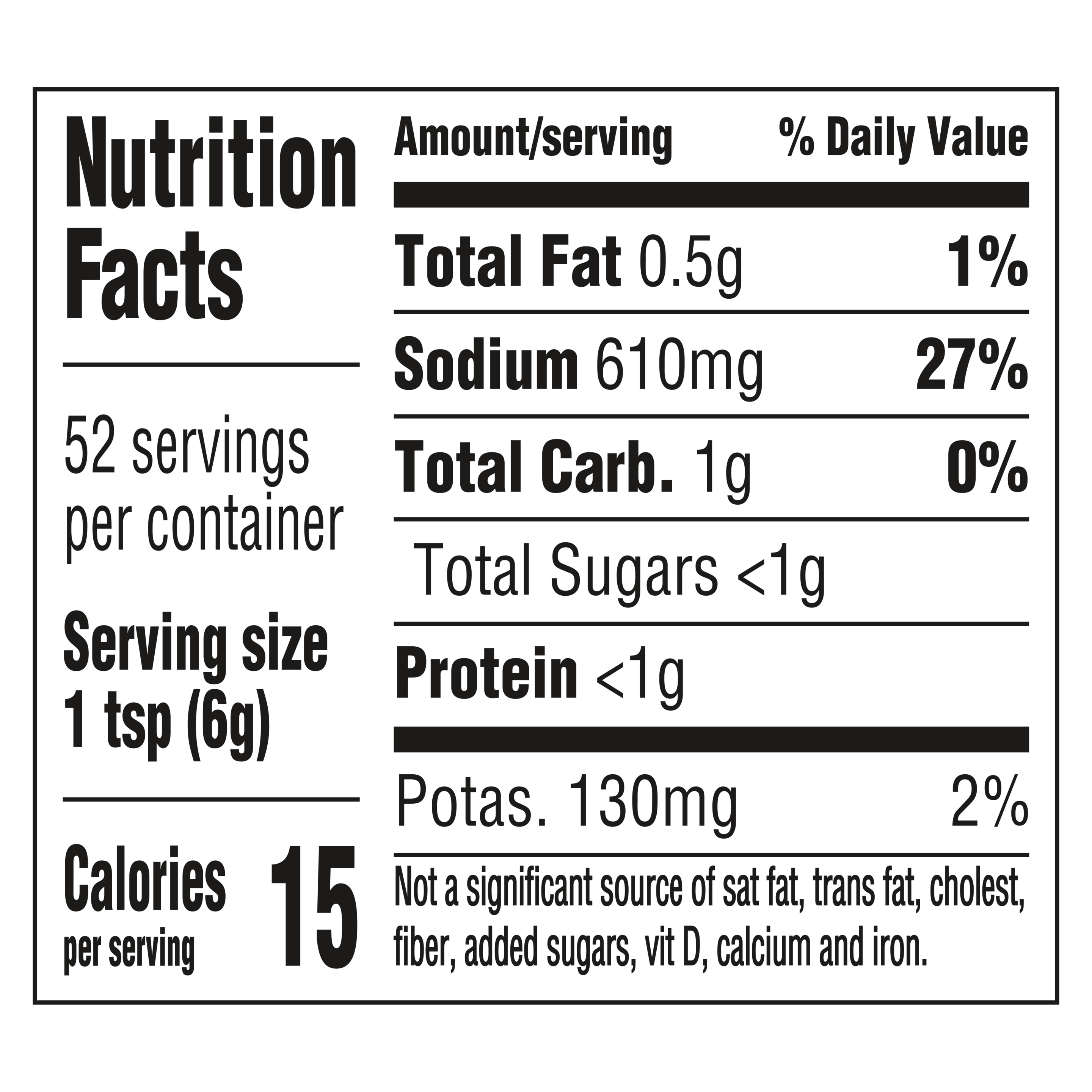 Roasted Chicken Premium Flavor Base Nutritional Panel