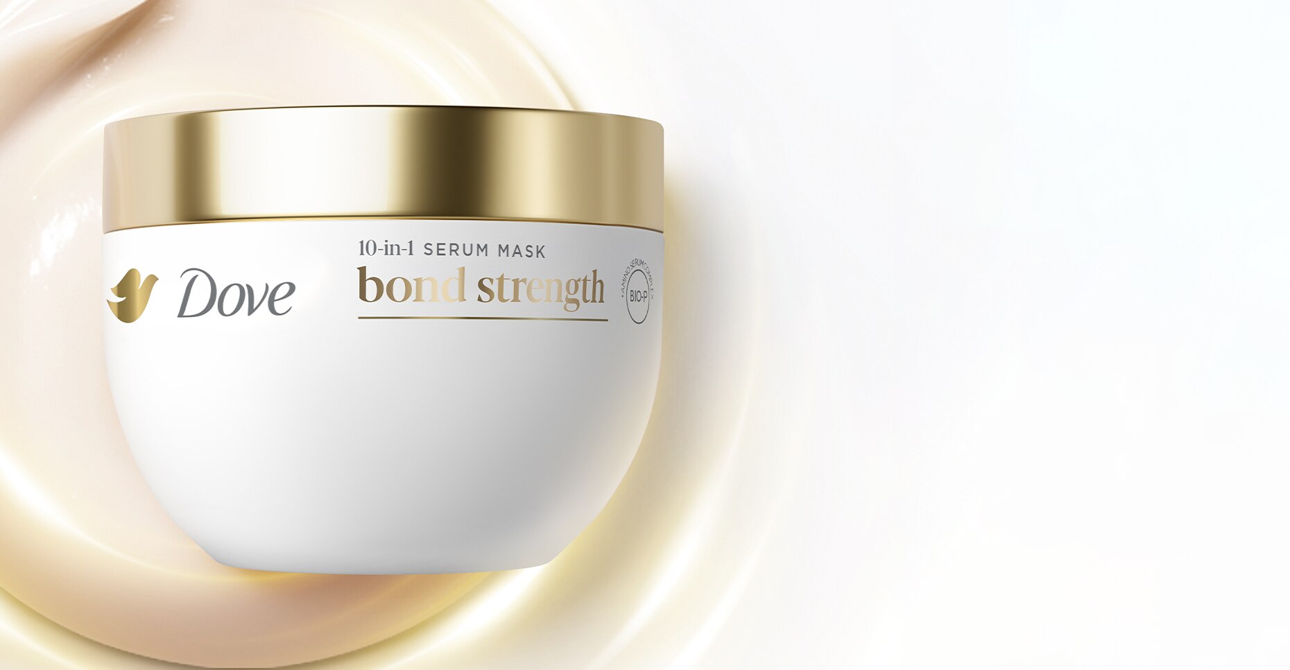 Product image of the Dove Bond Strength 10-in-1 Serum Mask on a textured background