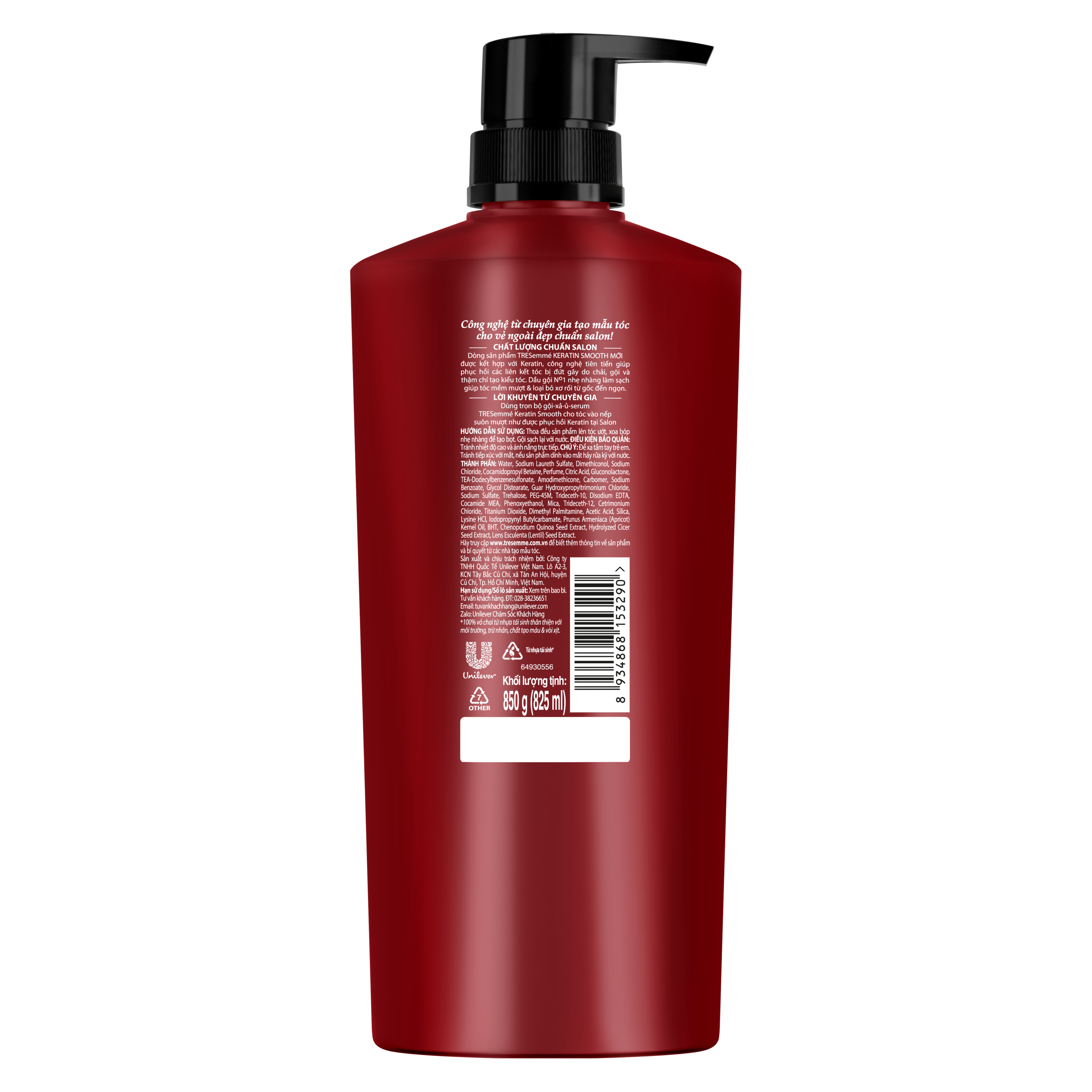TRESEMME Keratin Smooth Dầu gội Cho tóc khô xơ rối Công thức Hydrolyzed Keratin Dưỡng Tóc Vào Nếp Suôn Mượt 850g packshot
