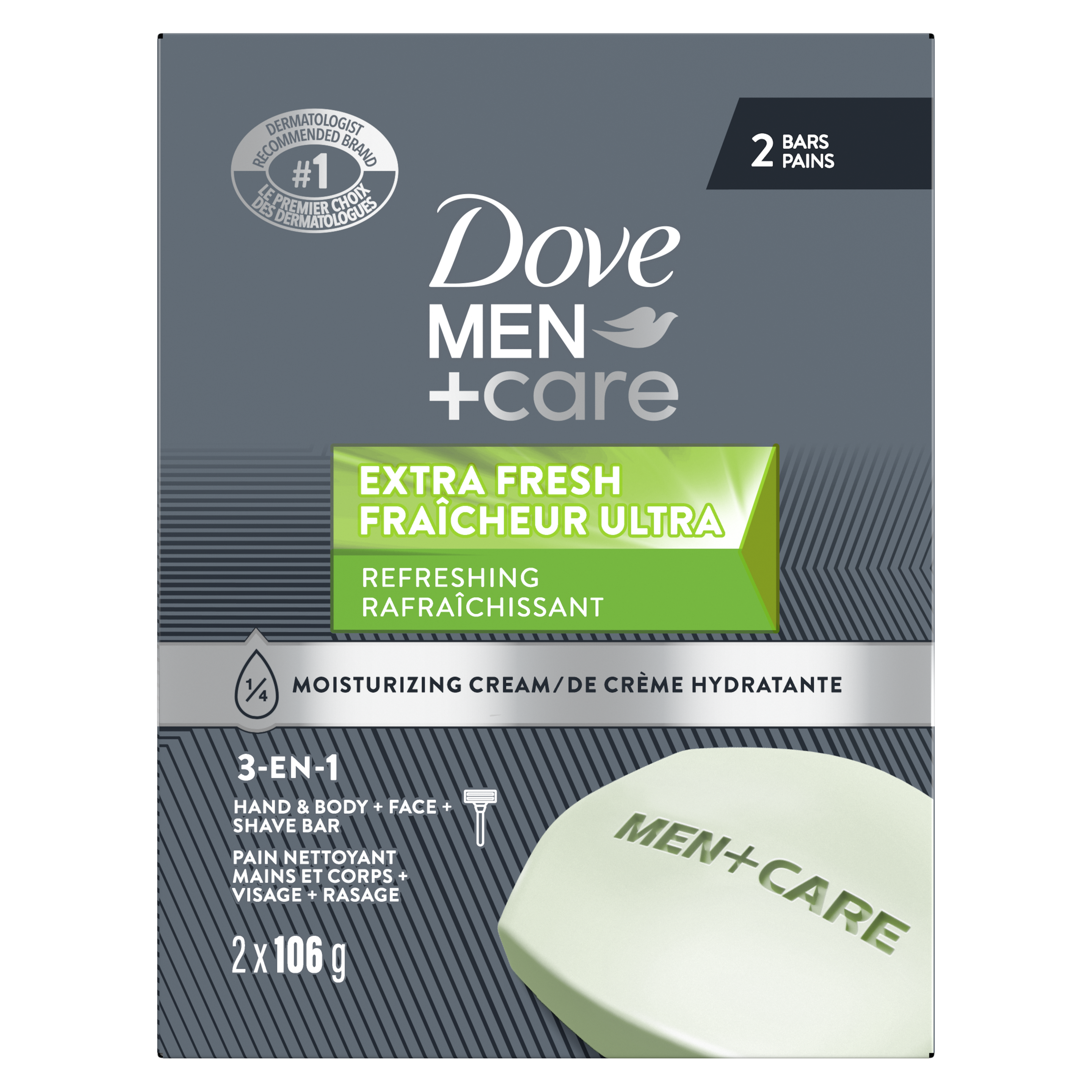 Pain nettoyant pour le corps et le visage Men+Care Fraîcheur ultra 2 x 106 g