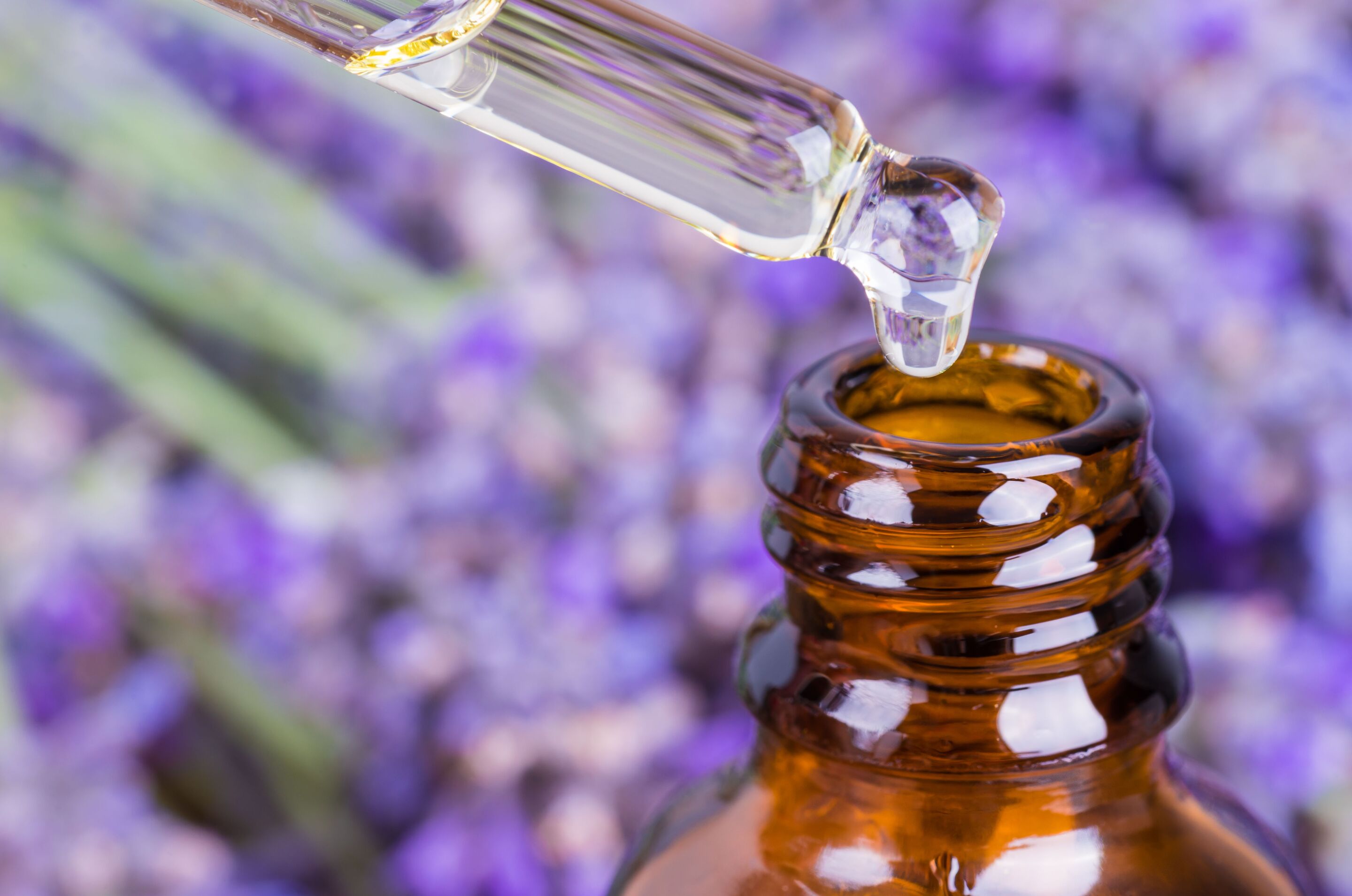 Lavender oil in a bottle 