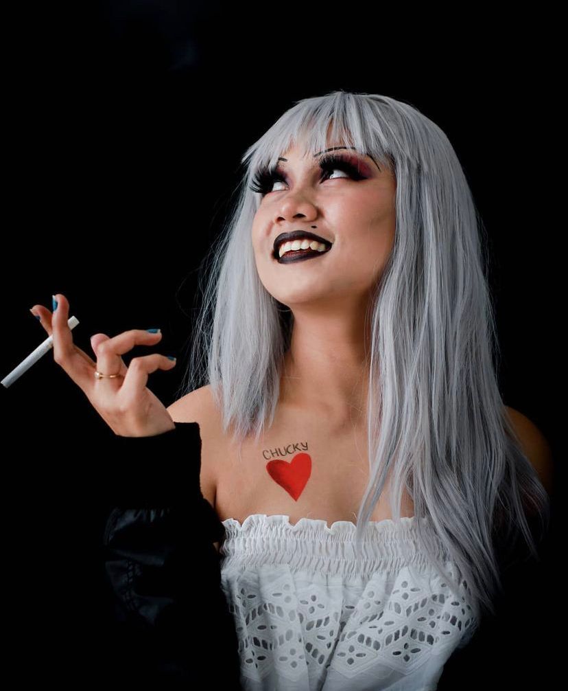 Bride of Chucky makeup on woman