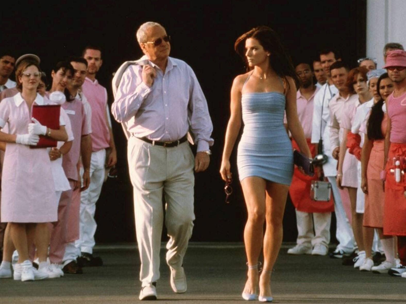 Sandra Bullock in a purple dress in Miss Congeniality