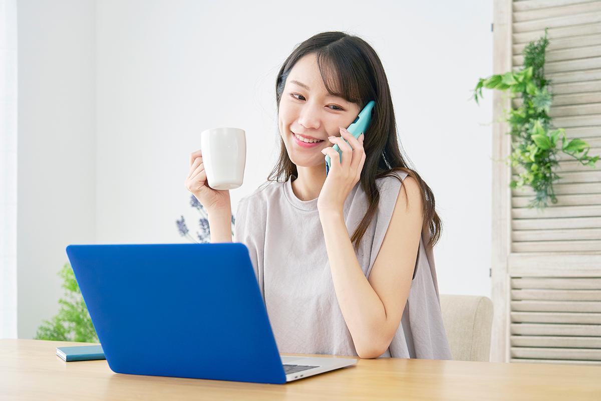Asian woman working from home