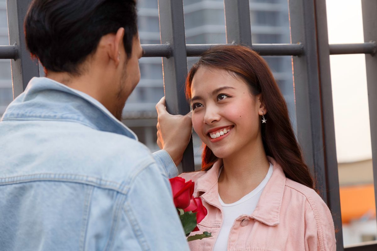 Asina woman on a date with male