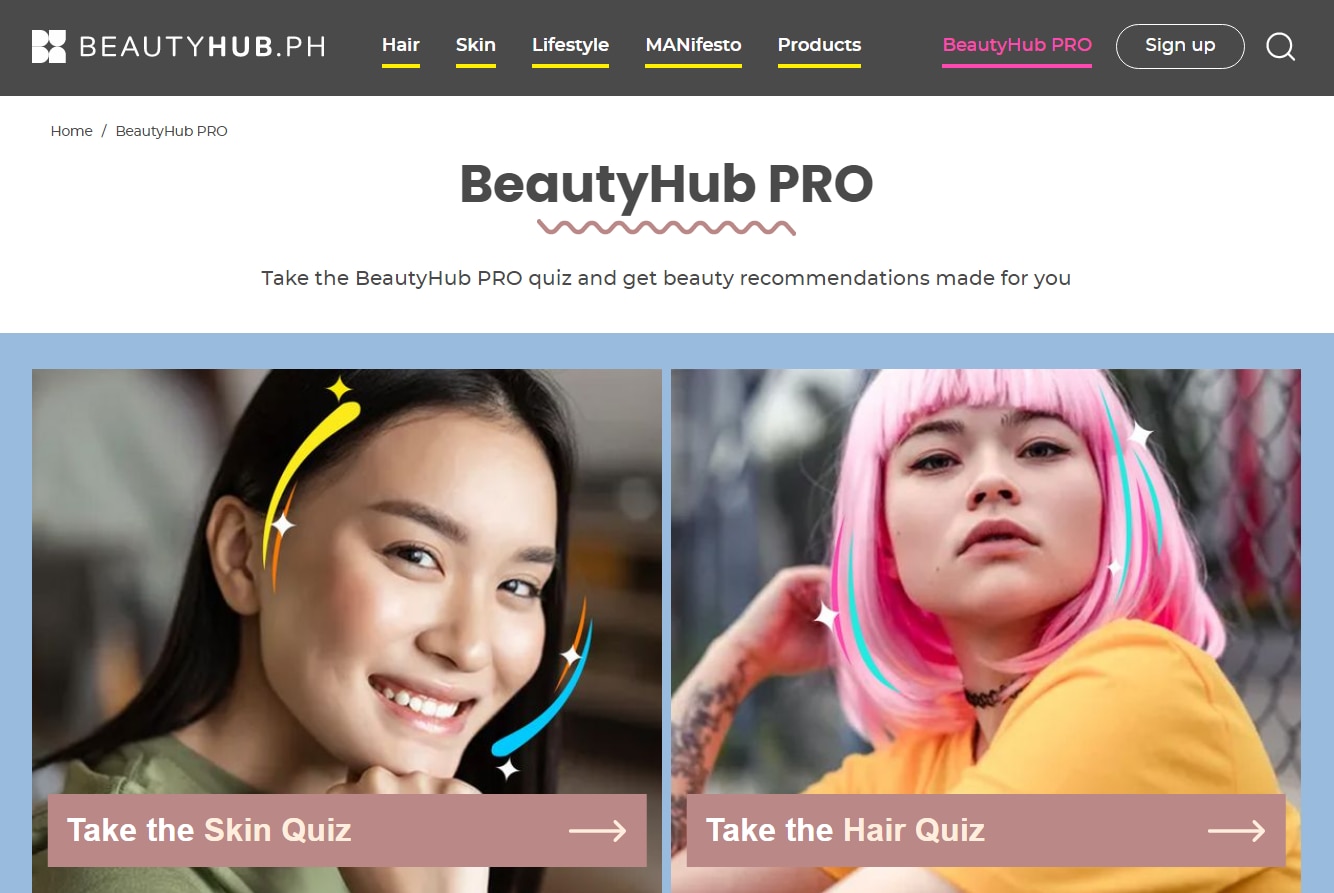 A screenshot of BeautyHub PRO page.