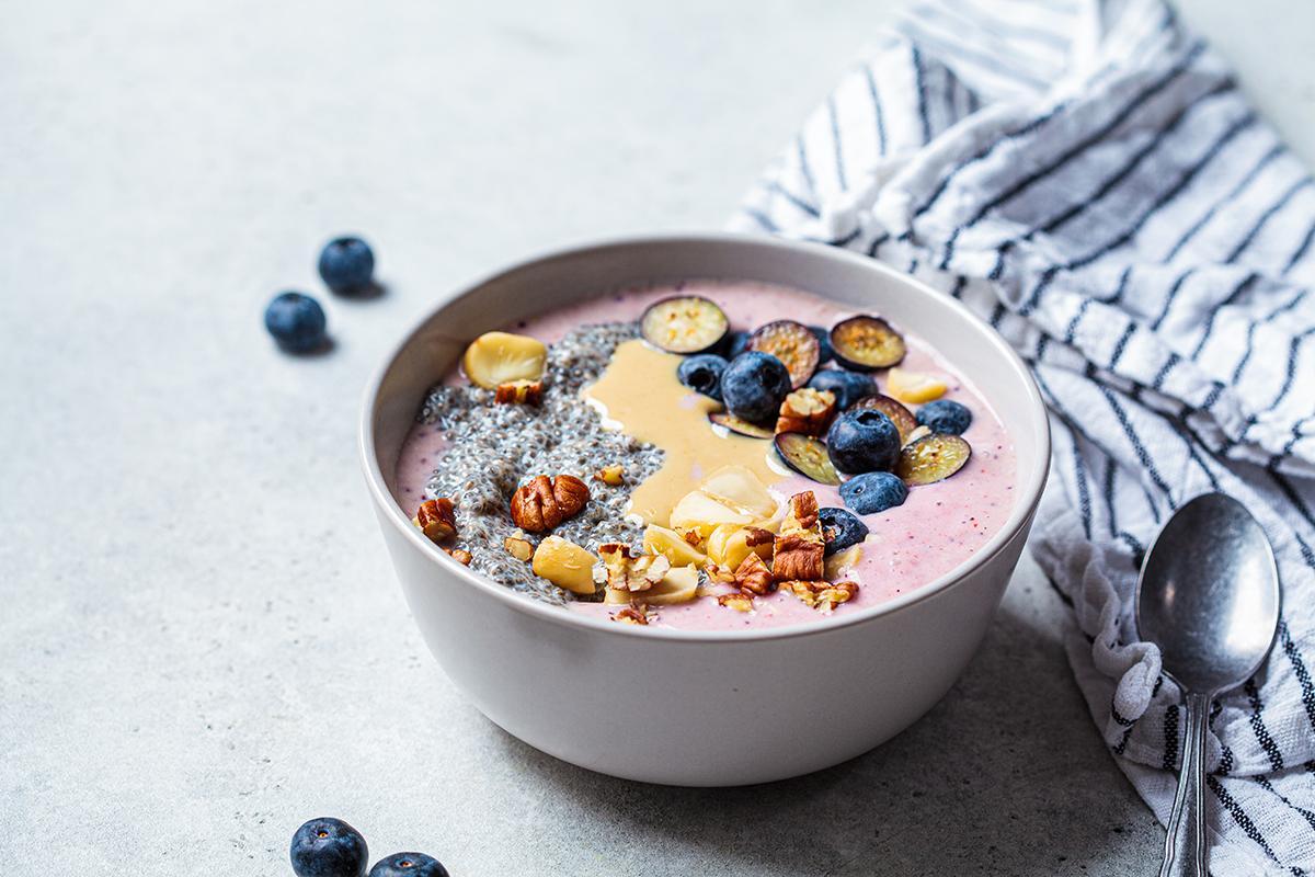 Acai bowl with chia seeds and walnuts