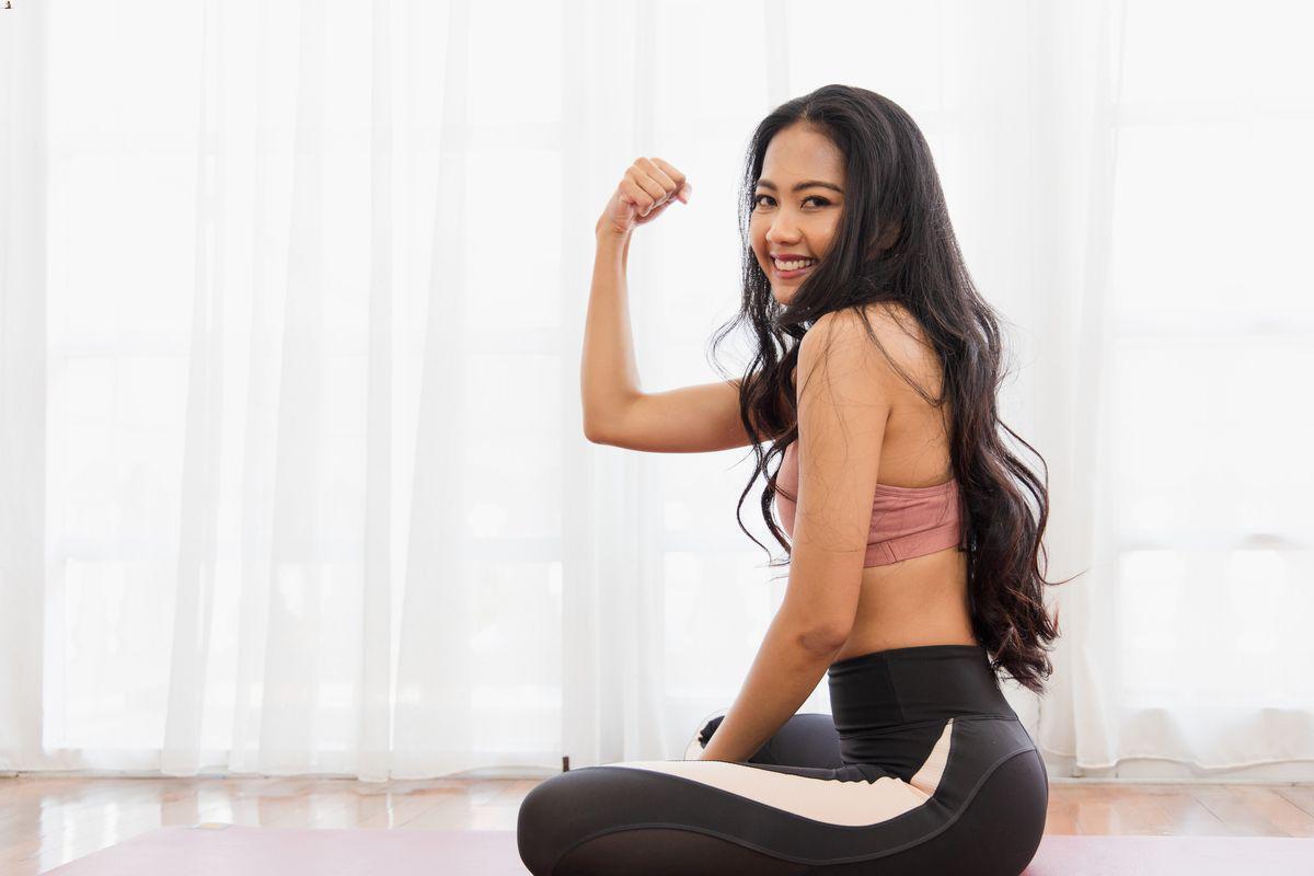 Strong Asian woman with strong hai