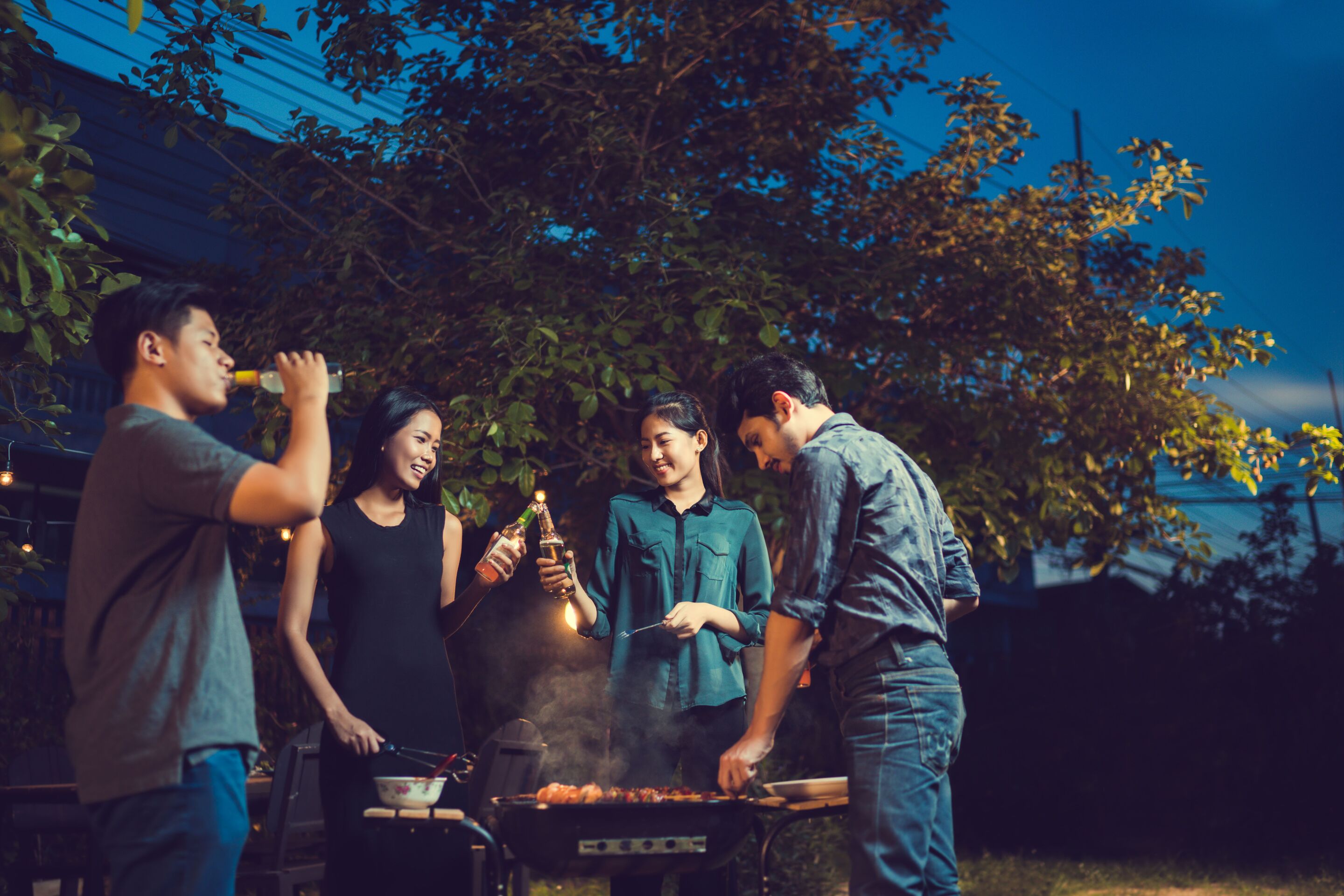 Asian men and women at a party