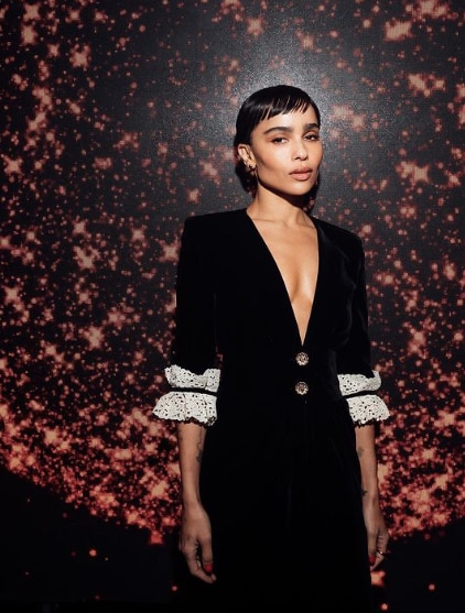 Zoe Kravitz with micro bangs at a YSL event. 