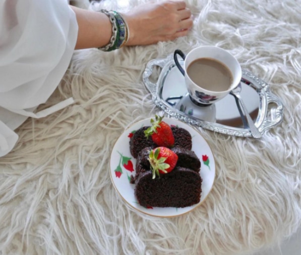 Even a simple chocolate cake and coffee can look elevated with the right details. 