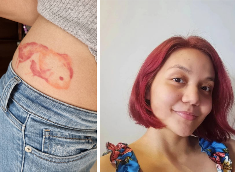 Watercolor fish tattoo on hip