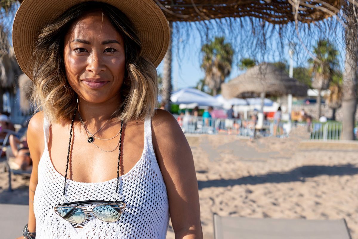 Asian woman with bleached hair