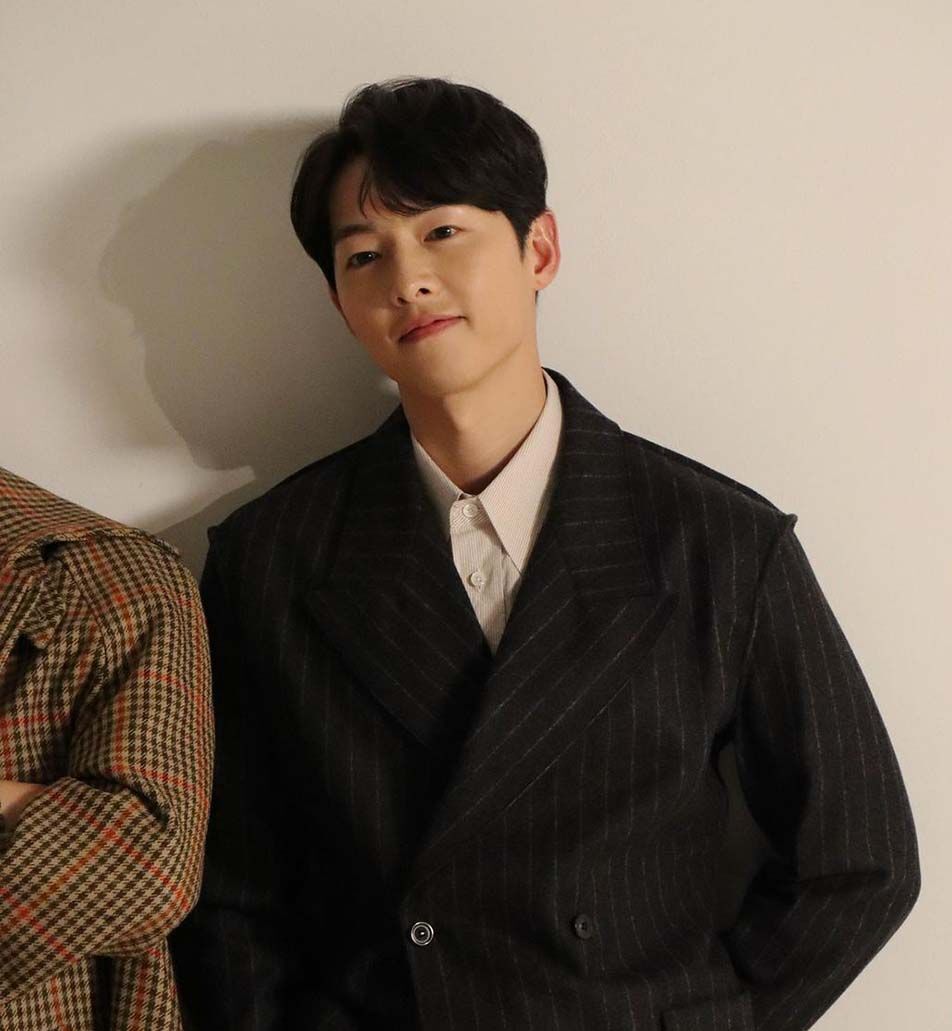 Song Joong Ki in a pinstripe coat