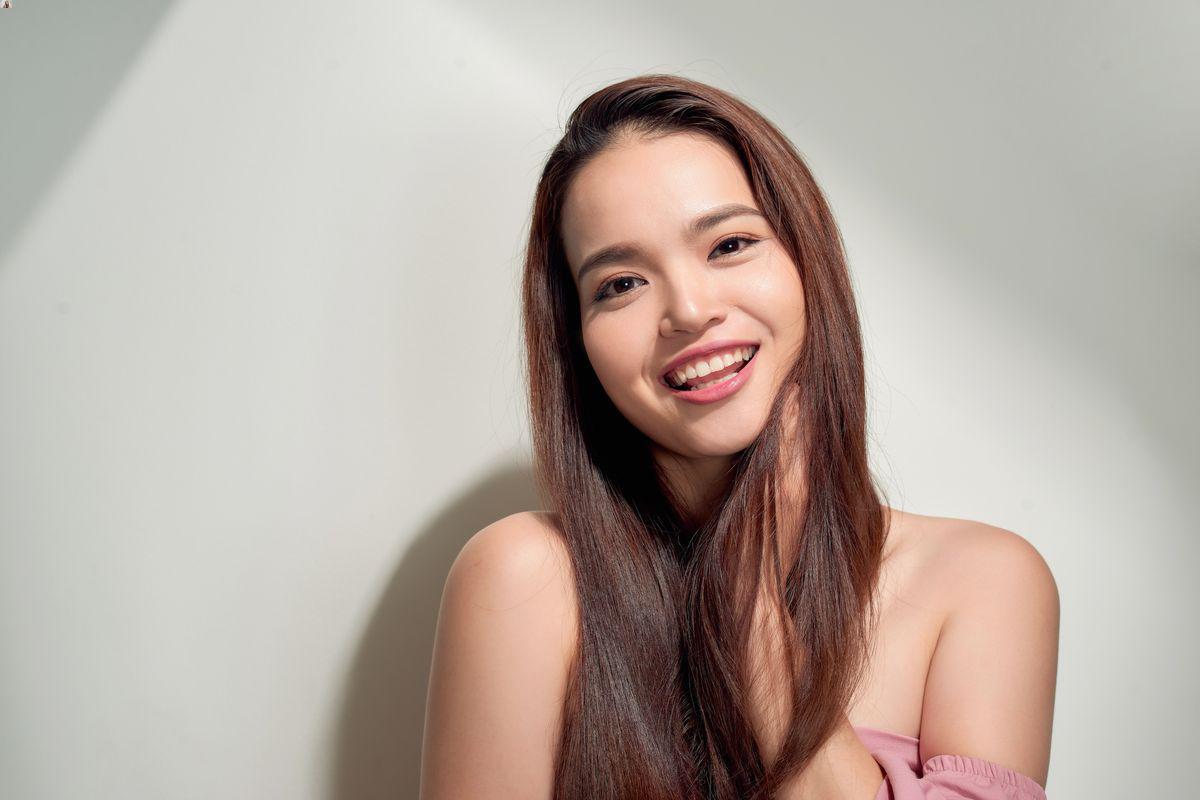 Asian woman with long straight hair 